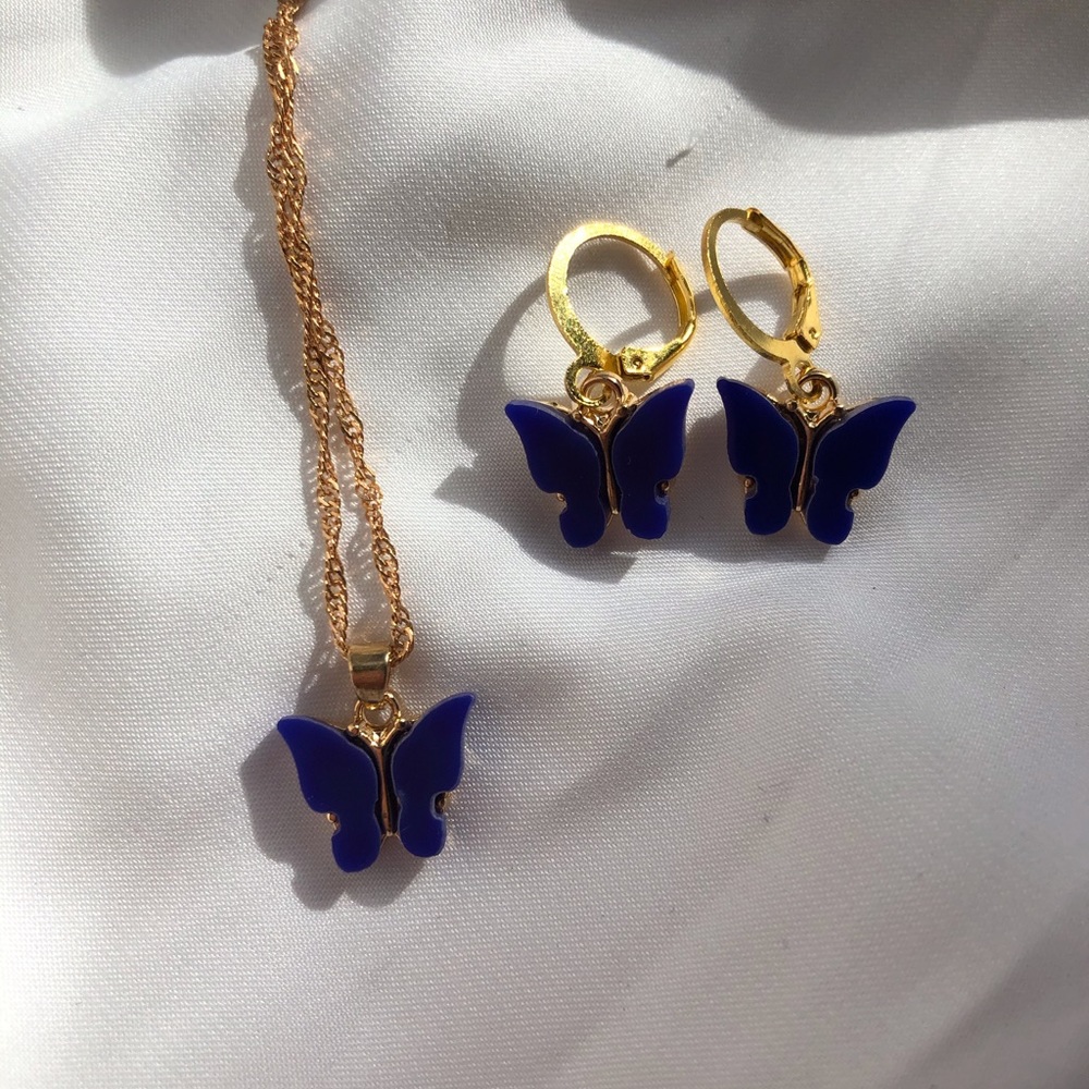 “Violet” Purple Butterfly Earring & Necklace SET